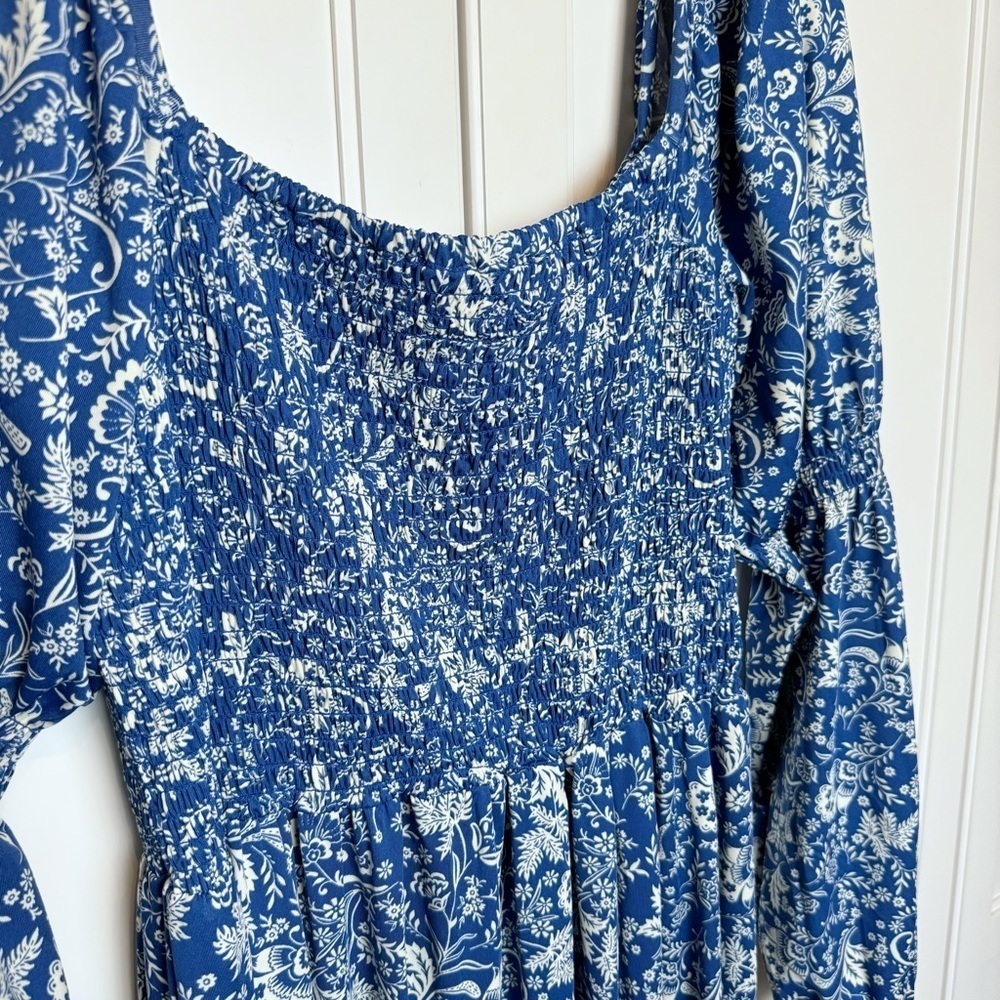 Cabana Life Aspen Puff Sleeve Blue Maxi Dress Sz Large Smocked Top Travel - Picture 8 of 16